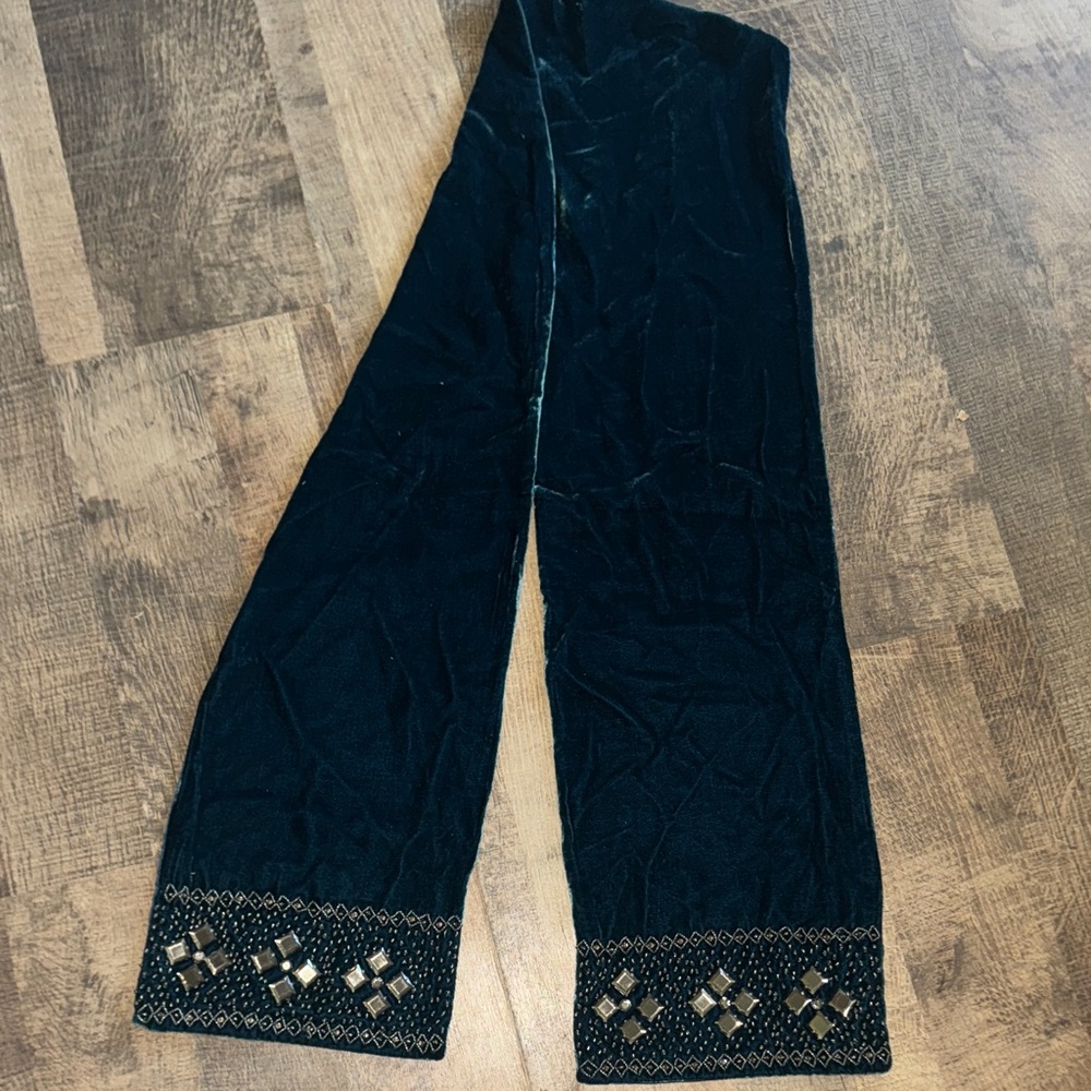 Limited Edition Deep Teal Velvet & Mirror Embellished Scarf/Sash